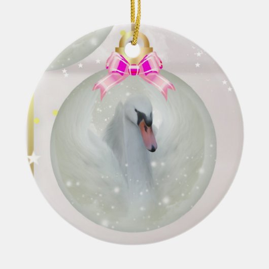Schwan-Flitter in der Weihnachtsverzierung Keramik Ornament (Vorne)