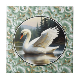 Schwan gleitet elegant über den See Fliese