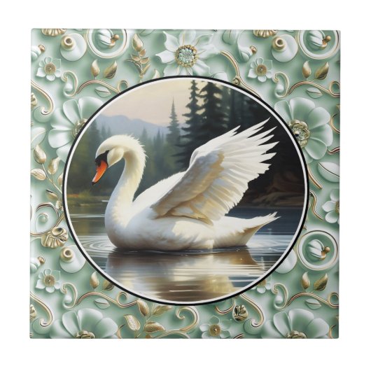 Schwan gleitet elegant über den See Fliese (Vorderseite)