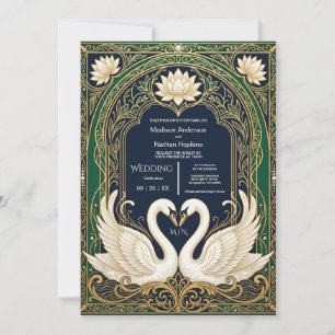 Schwan-Hochzeitseinladung Art Nouveau Goldrahmen Einladung