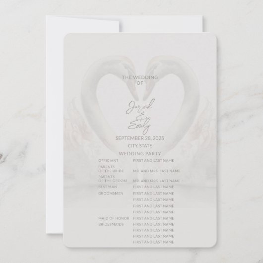 Schwan-Hochzeitsprogramm | Vollständig Einladung (Vorderseite)