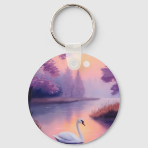 Schwan im Teich während des Sonnenuntergangs Schlüsselanhänger