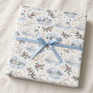 Schwan im Winter Wonderland mit blauem Band Geschenkpapier