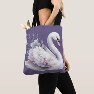 Schwan in Aquarell mit Lavendelblüten Tasche