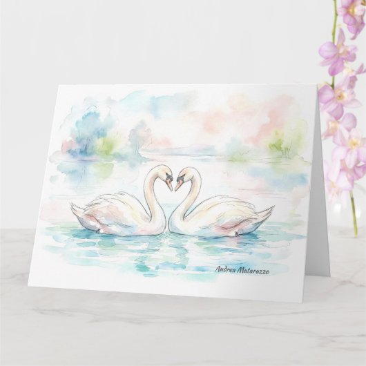 Schwan Liebende - Valentinstag Karte (Orchidee)