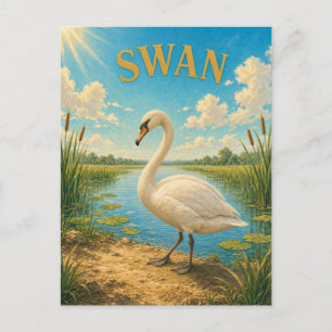 Schwan-Lilien-Teich-Wasserfarbe-GeoSaga Postkarte