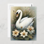 Schwan mit Blume Postkarte (Vorne/Hinten)