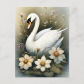 Schwan mit Blume Postkarte (Vorderseite)