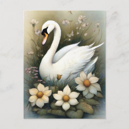 Schwan mit Blume Postkarte