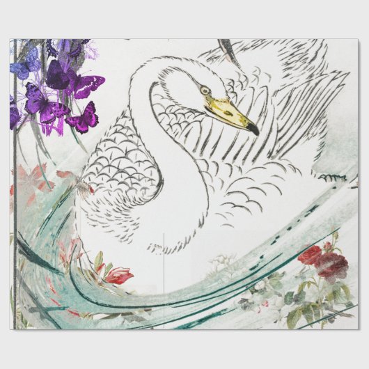 SCHWAN MIT BLUMEN Verpackungs-Papier Geschenkpapier (Flach)