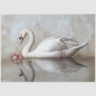 Schwan mit einer rosafarbenen Blume Malerei Decoup Seidenpapier