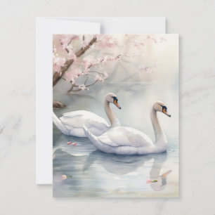 Schwan-Paar in Aquarellmalerei Feiertagskarte