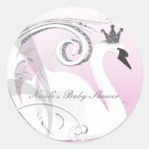 Schwan Prinzessin Silber Weiß Rosa Babyparty Gesch Runder Aufkleber
