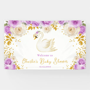 Schwan Purpur Gold Rosen Baby Shower Willkommen Banner