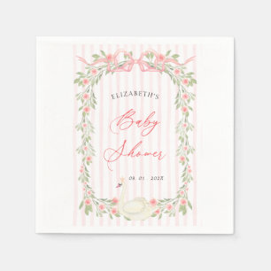 Schwan Rosa Schleife Florale Babyparty Serviette