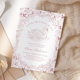 Schwan Rosa Toile Mädchen Baby Shower Einladung