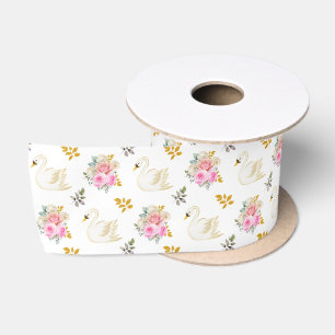 Schwan Rosa und Gold Florale Rosen Satinband