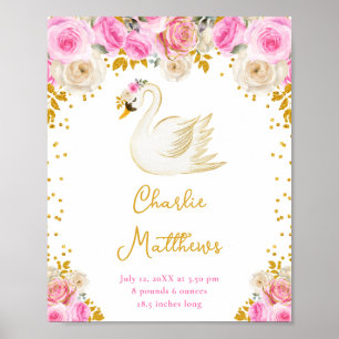 Schwan Rosa und Gold Rosen Geburtsstatistik Poster