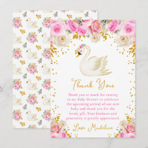 Schwan Rosa und Goldene Rosen Baby Shower Dankeskarte