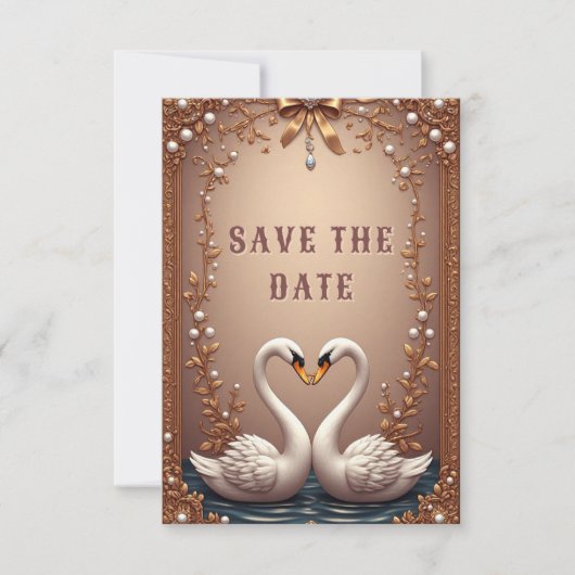 💍 Schwan-Roségoldene Hochzeitsdekoration 💍 Save The Date (Vorderseite)