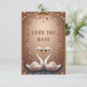 💍 Schwan-Roségoldene Hochzeitsdekoration 💍 Save The Date (Stehend Vorderseite)