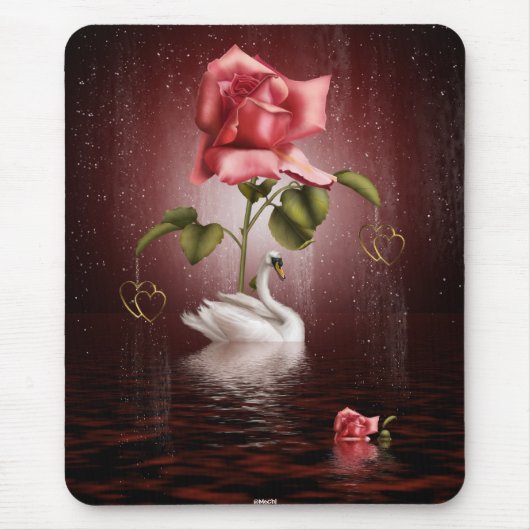 Schwan-Rosen-Herz-Szene 3A Mousepad (Vorne)