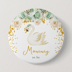 Schwan-Sage-Grün und Goldene Rosen Mommy To Be Button