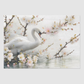 Schwan und Blütensee in Aquarell Seidenpapier