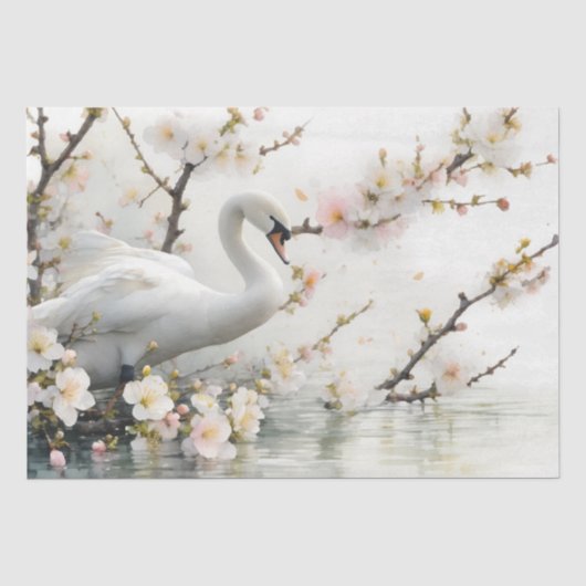 Schwan und Blütensee in Aquarell Seidenpapier (Vorderseite)