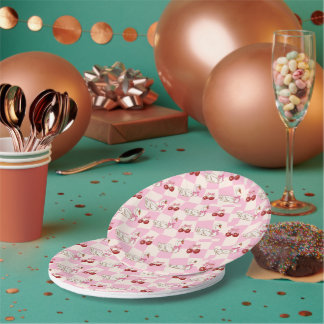 Schwan-und-Kirsche-Papierplatten im Coquette-Stil Pappteller