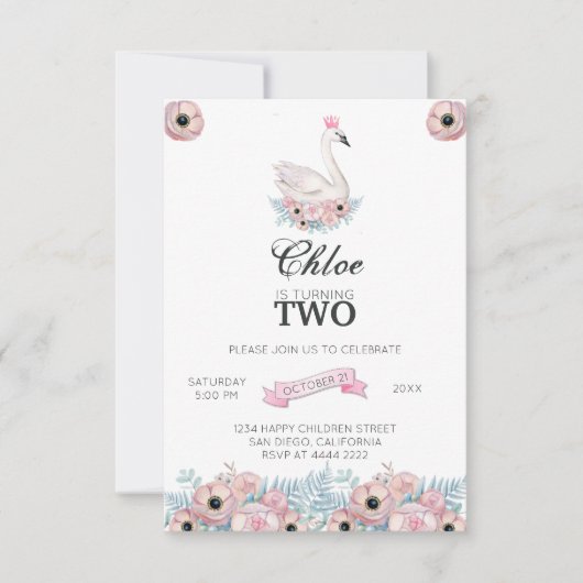 Schwan und Krone Geburtstag Einladung (Vorderseite)