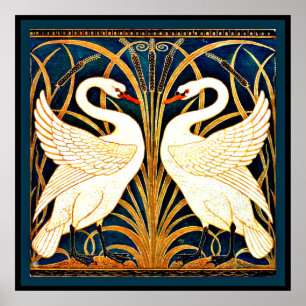 Schwan und Rausch und Iris, Vintage-Gemälde, Poster