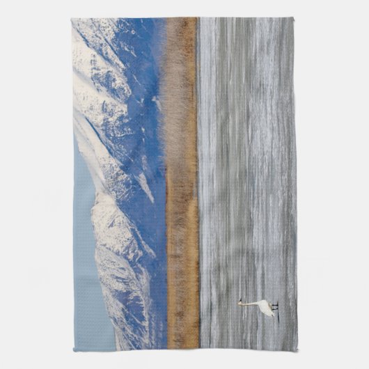 Schwan und Schnee Geschirrtuch (Vertikal)