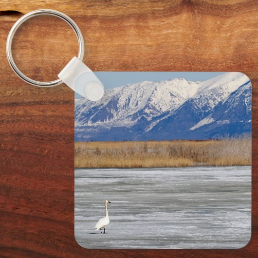 Schwan und Schnee Schlüsselanhänger (Vorderseite)