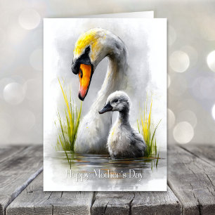 Schwan und Schwanenkind zum Muttertag Feiertagskarte