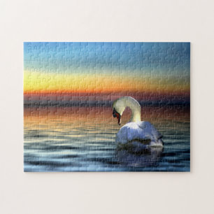 Schwan und Sonnenuntergang Schön und Friedlich Puzzle