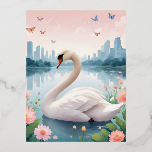 Schwan Vintage Tier Natur Umwelt Dekor Stadt Folien Feiertagspostkarte