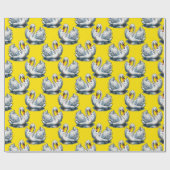Schwan-Vögel Muster Design auf Gelb Geschenkpapier (Flach)
