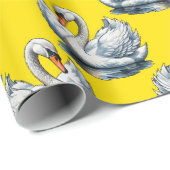 Schwan-Vögel Muster Design auf Gelb Geschenkpapier (Rolleneckpunkt)