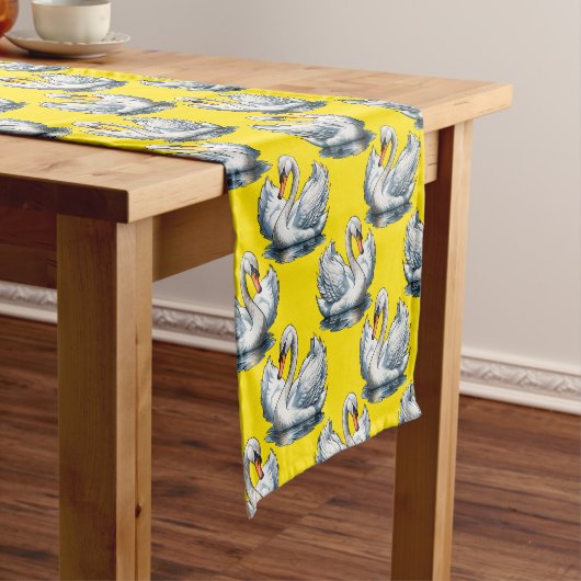 Schwan-Vögel Muster Design auf Gelb Kurzer Tischläufer (Beispiel)