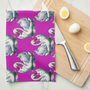 Schwan-Vögel Muster Design auf Lila Geschirrtuch