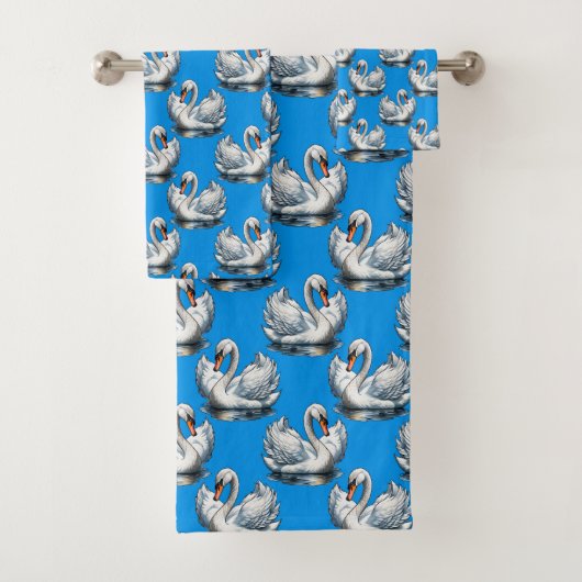 Schwan-Vögel Musterdesign auf Blau Badhandtuch Set (Insitu)