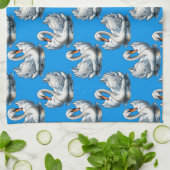 Schwan-Vögel Musterdesign auf Blau  Geschirrtuch (Gefaltet)