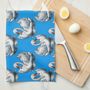 Schwan-Vögel Musterdesign auf Blau  Geschirrtuch