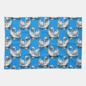 Schwan-Vögel Musterdesign auf Blau  Geschirrtuch (Horizontal)