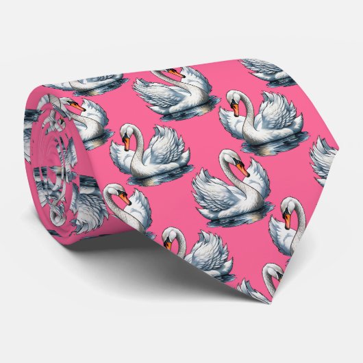 Schwan-Vögel Musterdesign auf Blau Krawatte (Gerollt)