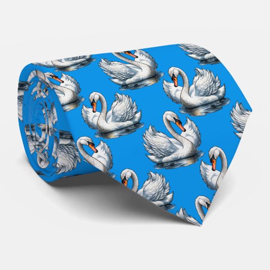 Schwan-Vögel Musterdesign auf Blau Krawatte (Gerollt)