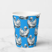 Schwan-Vögel Musterdesign auf Blau  Pappbecher (Rückseite)