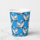 Schwan-Vögel Musterdesign auf Blau  Pappbecher (Links)
