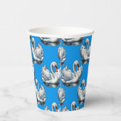 Schwan-Vögel Musterdesign auf Blau  Pappbecher (Rechts)